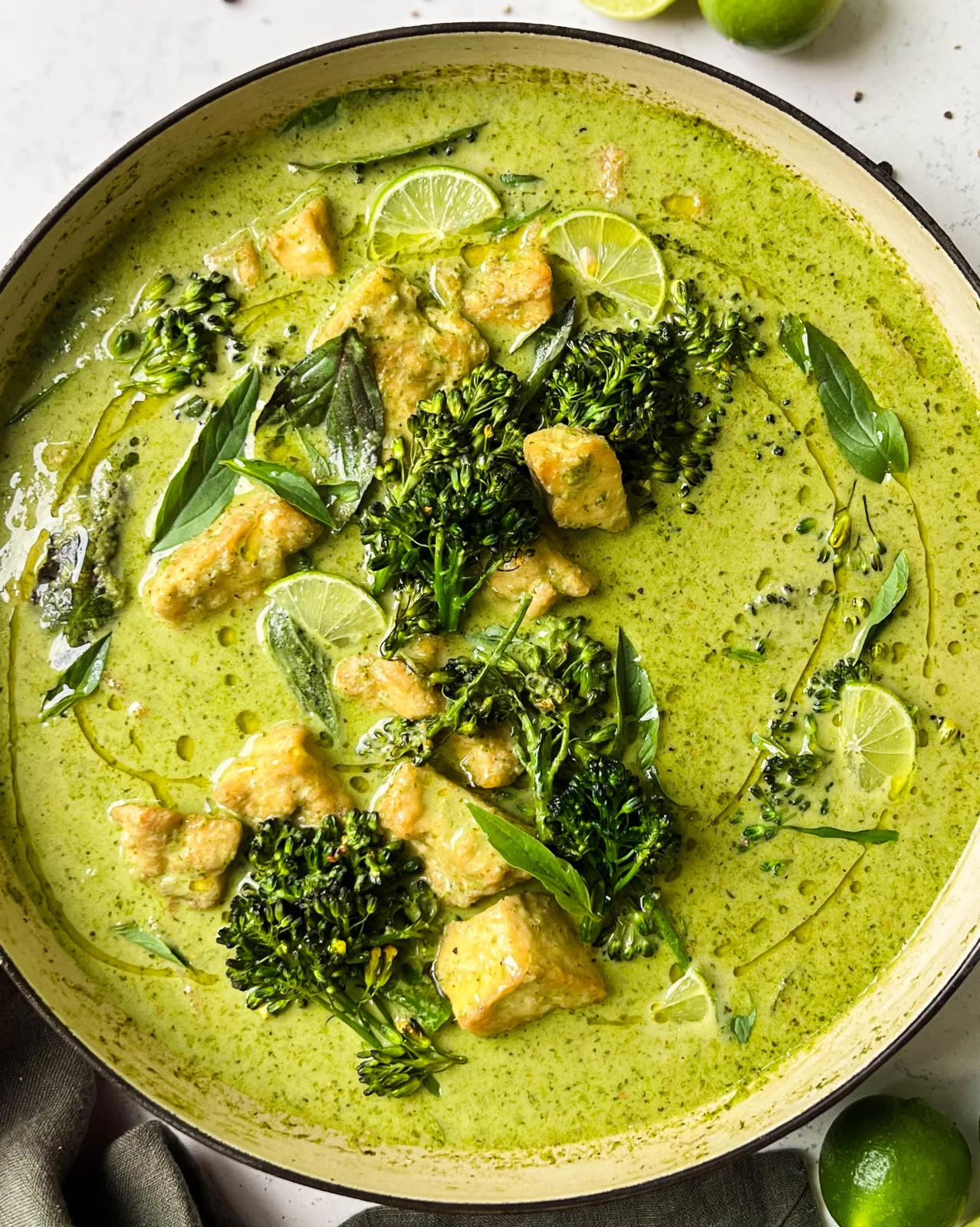 Overhead view of thai green vegetable curry
